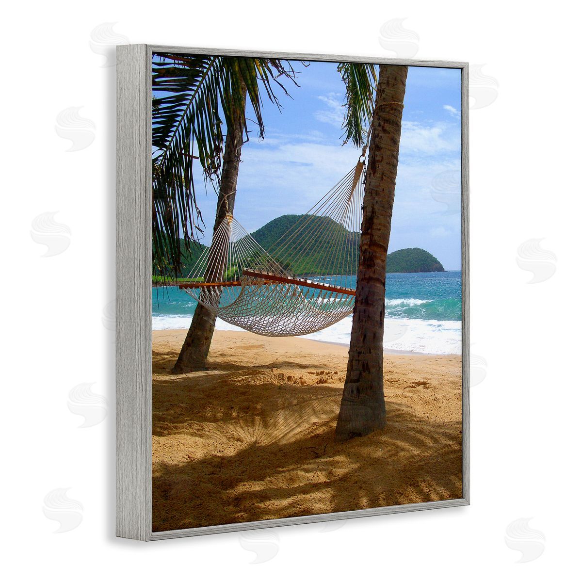Noah Bay Tropical Summer Vacation Hammock Between Palm Trees Gray Framed Giclee Wall Art Print