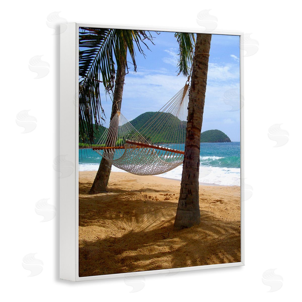Noah Bay Tropical Summer Vacation Hammock Between Palm Trees White Framed Giclee Wall Art Print