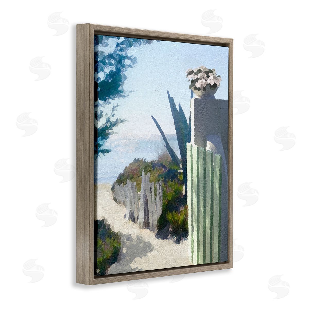 Noah Bay Beach Shore Boardwalk Summer Ocean Sandy Breeze Brown Floating Frame Canvas Wall Art Print