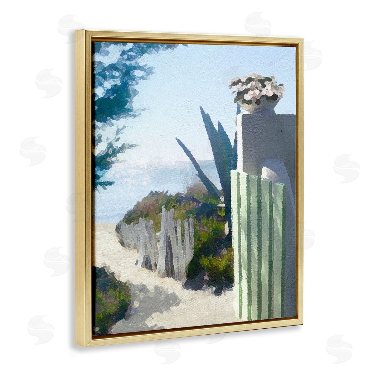 Noah Bay Beach Shore Boardwalk Summer Ocean Sandy Breeze Gold Floating Frame Canvas Wall Art Print