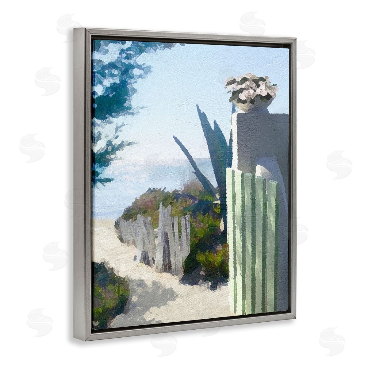 Noah Bay Beach Shore Boardwalk Summer Ocean Sandy Breeze Gray Floating Frame Canvas Wall Art Print