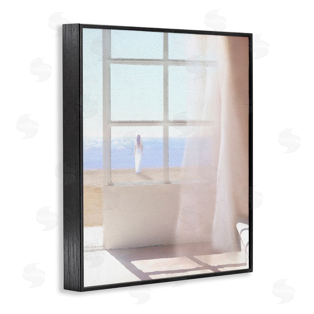 Noah Bay Soothing Beach Sunlight Woman Waiting Shoreline Window Black Framed Giclee Wall Art Print