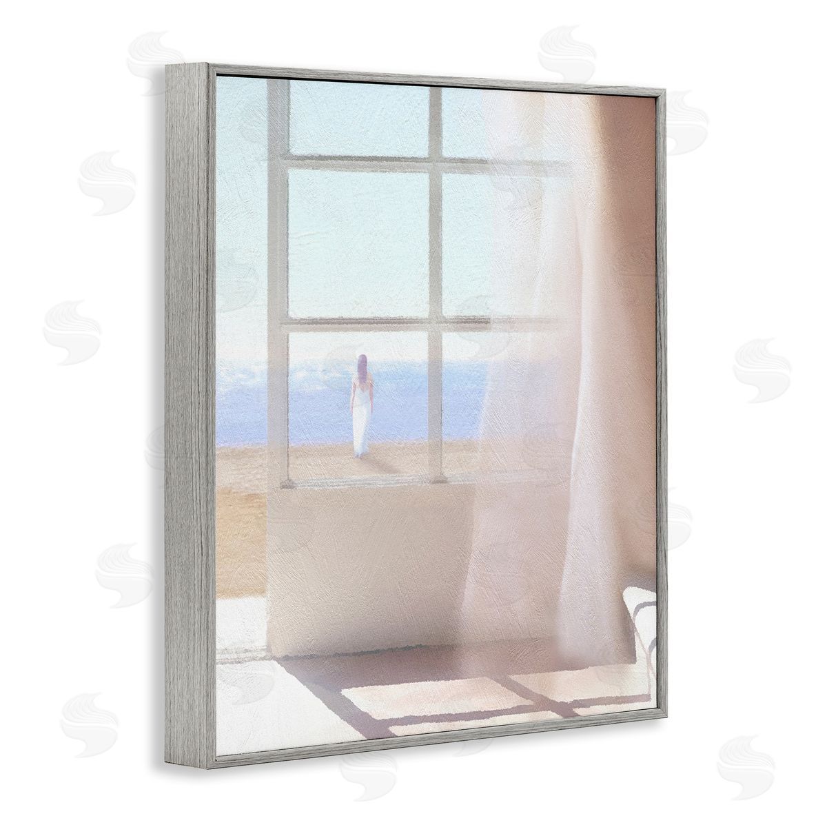 Noah Bay Soothing Beach Sunlight Woman Waiting Shoreline Window Gray Framed Giclee Wall Art Print
