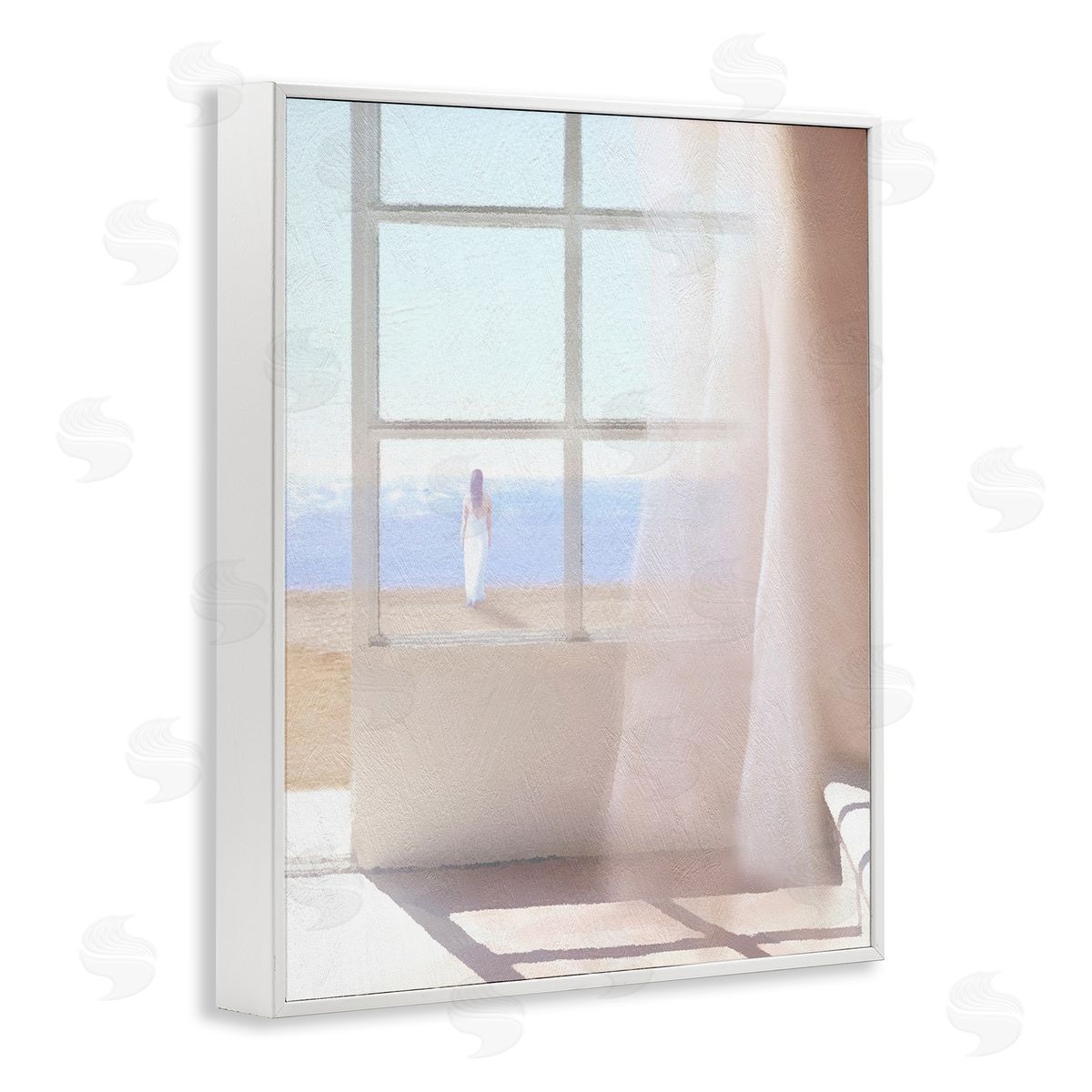 Noah Bay Soothing Beach Sunlight Woman Waiting Shoreline Window White Framed Giclee Wall Art Print