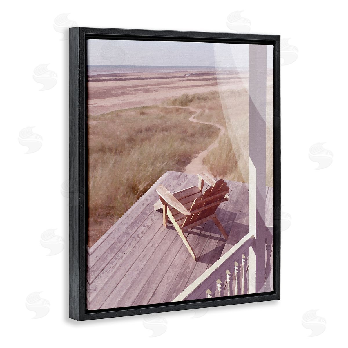 Noah Bay Lone Lounge Chair Rural Beach Grass Porch Black Floating Frame Canvas Wall Art Print