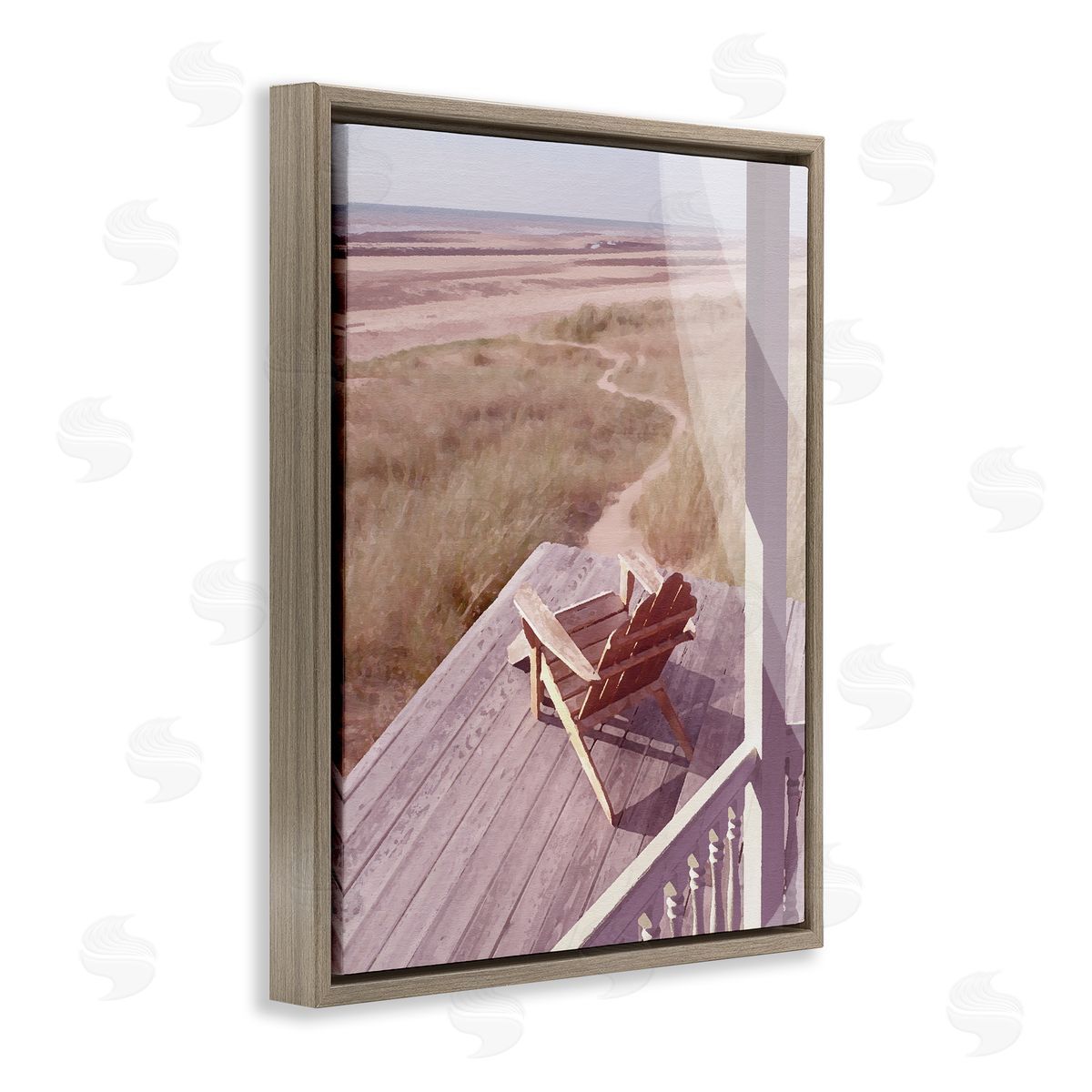 Noah Bay Lone Lounge Chair Rural Beach Grass Porch Brown Floating Frame Canvas Wall Art Print