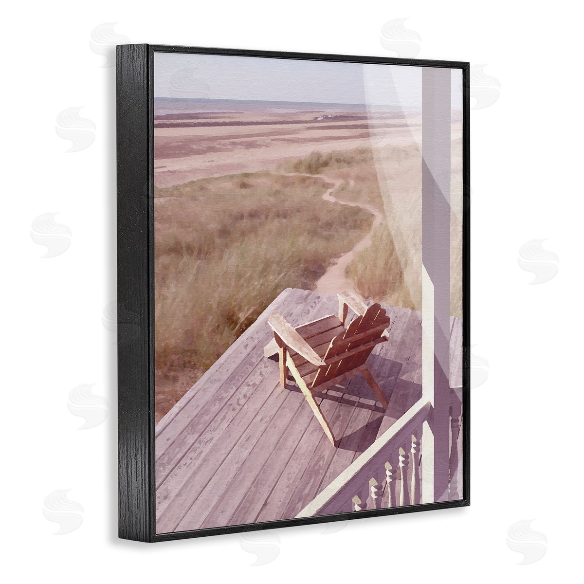 Noah Bay Lone Lounge Chair Rural Beach Grass Porch Black Framed Giclee Wall Art Print