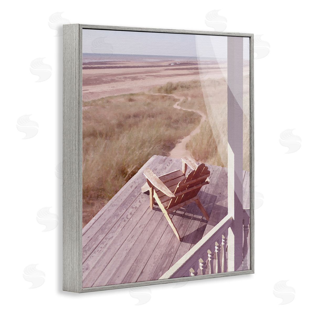 Noah Bay Lone Lounge Chair Rural Beach Grass Porch Gray Framed Giclee Wall Art Print