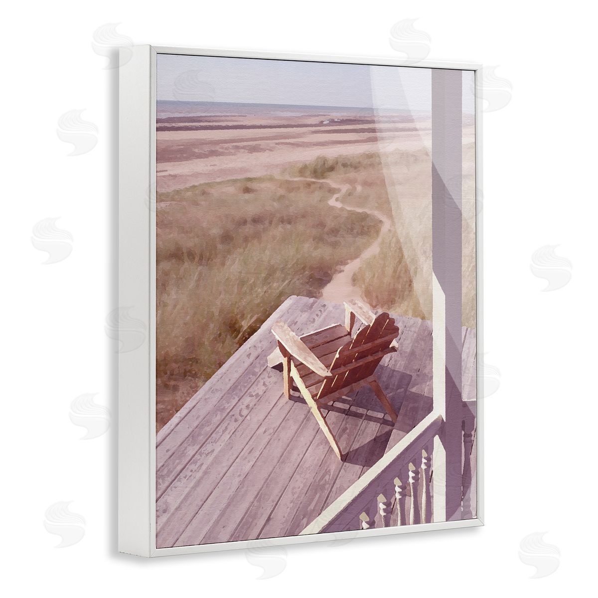 Noah Bay Lone Lounge Chair Rural Beach Grass Porch White Framed Giclee Wall Art Print
