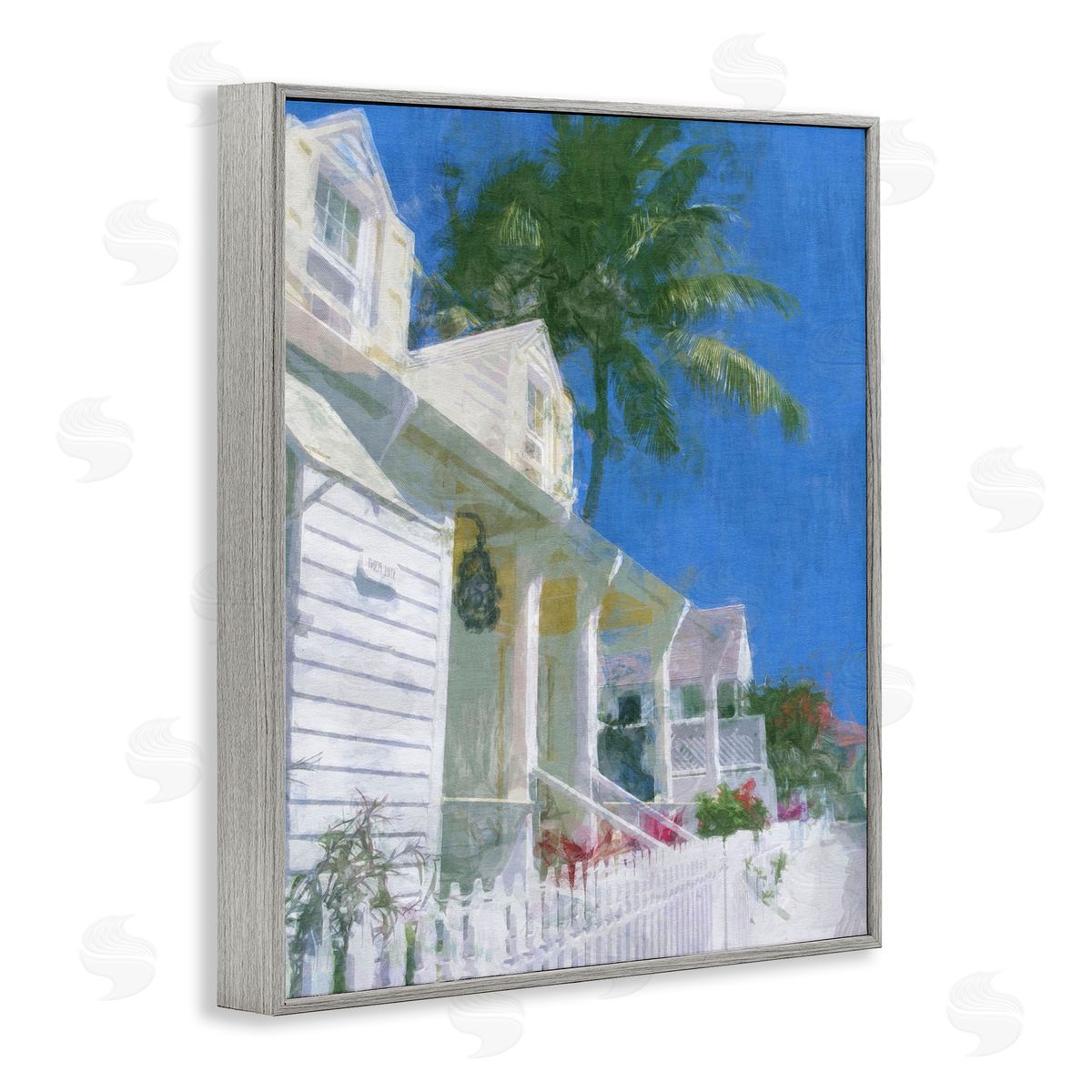 Noah Bay Palm Tree Looming White Summer Villa Cottage  Gray Framed Giclee Wall Art Print