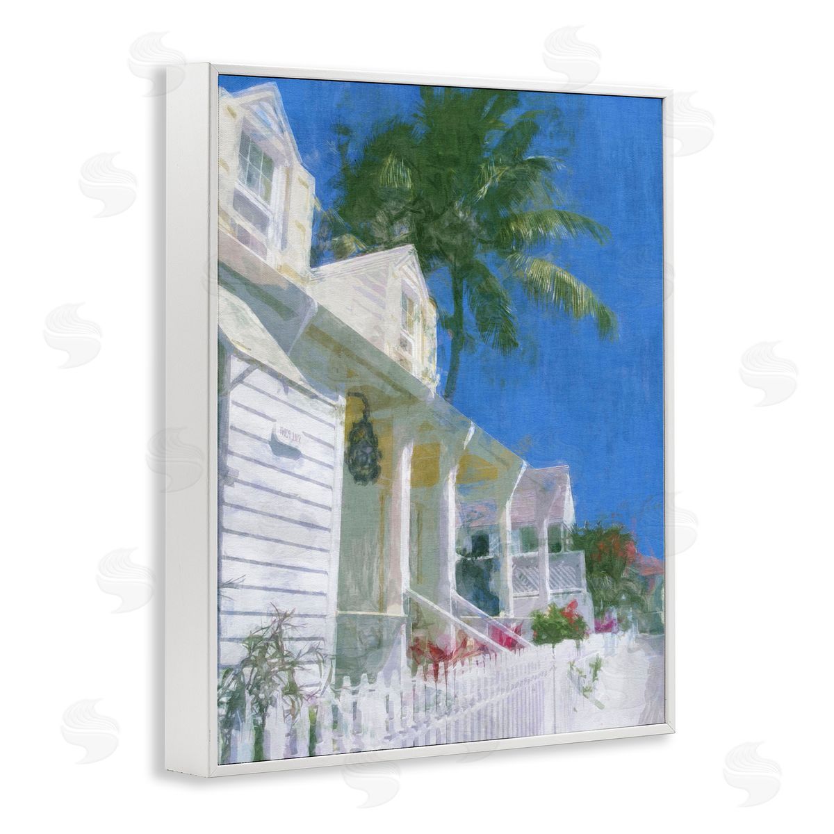 Noah Bay Palm Tree Looming White Summer Villa Cottage  White Framed Giclee Wall Art Print