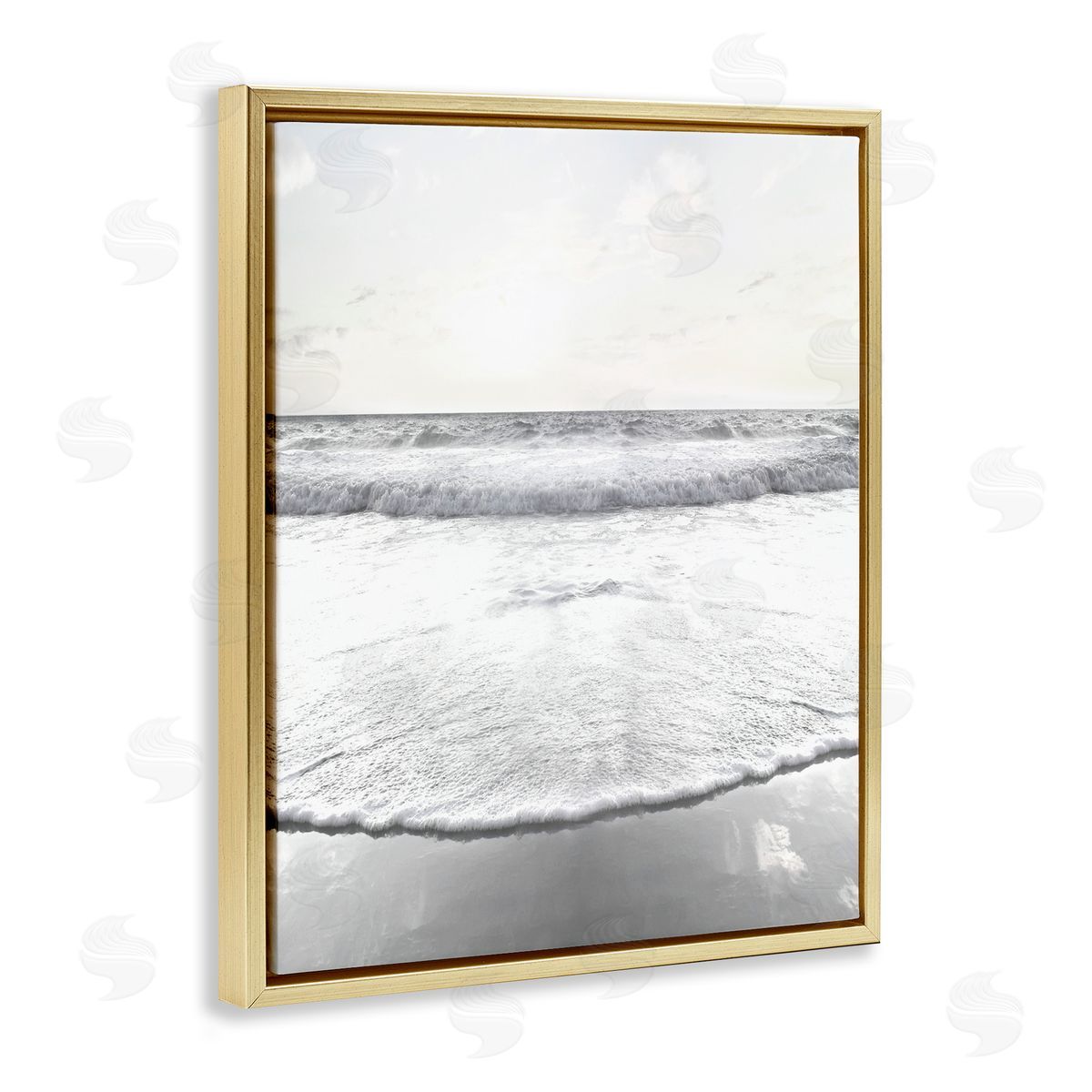 Natalie Carpentieri Ocean Water Waves Rushing Shoreline Sunny Scene Gold Floating Frame Canvas Wall Art Print