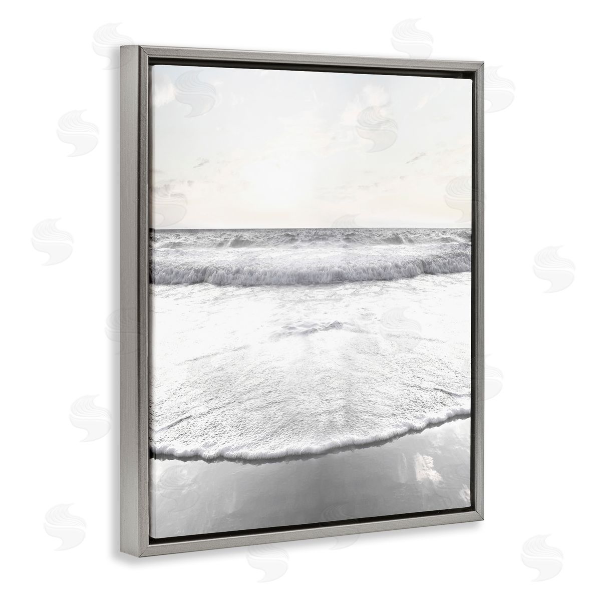 Natalie Carpentieri Ocean Water Waves Rushing Shoreline Sunny Scene Gray Floating Frame Canvas Wall Art Print
