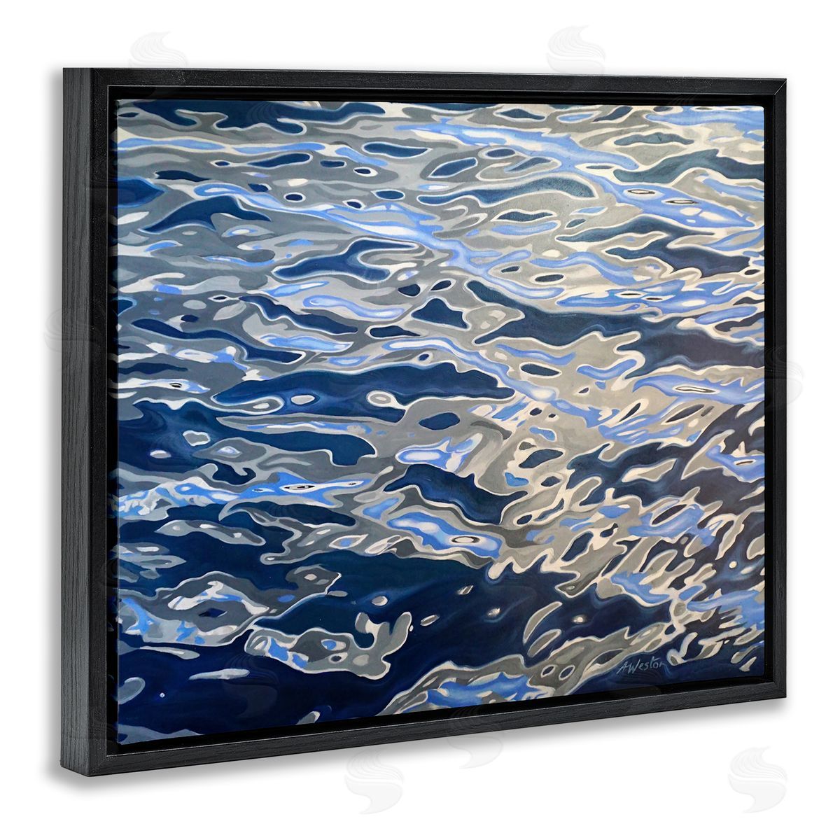 Alan Weston Abstract Ocean Water Ripples Catching Sunlight  Black Floating Frame Canvas Wall Art Print