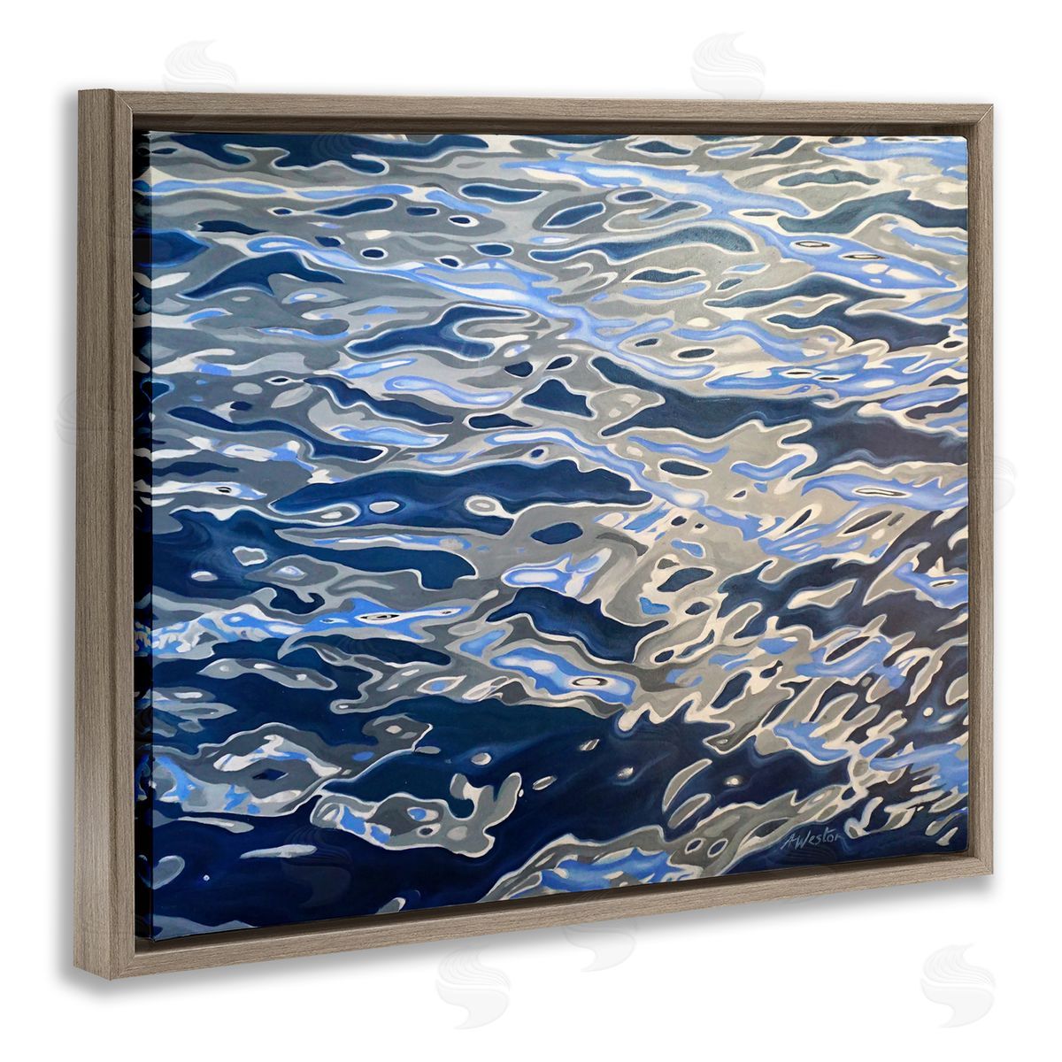 Alan Weston Abstract Ocean Water Ripples Catching Sunlight  Brown Floating Frame Canvas Wall Art Print