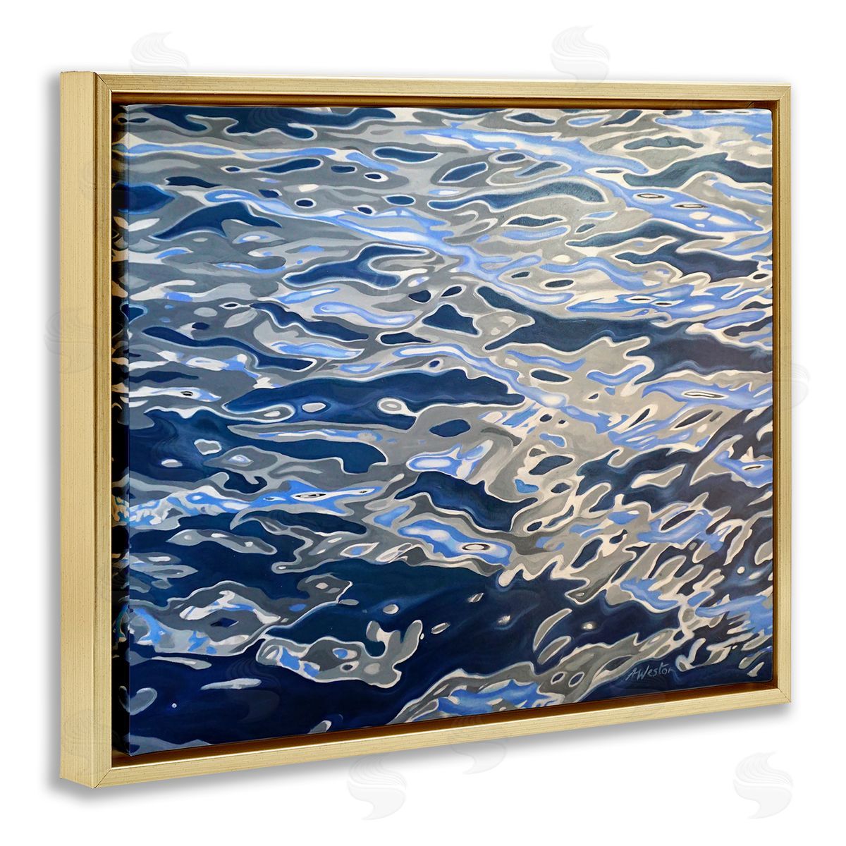 Alan Weston Abstract Ocean Water Ripples Catching Sunlight  Gold Floating Frame Canvas Wall Art Print