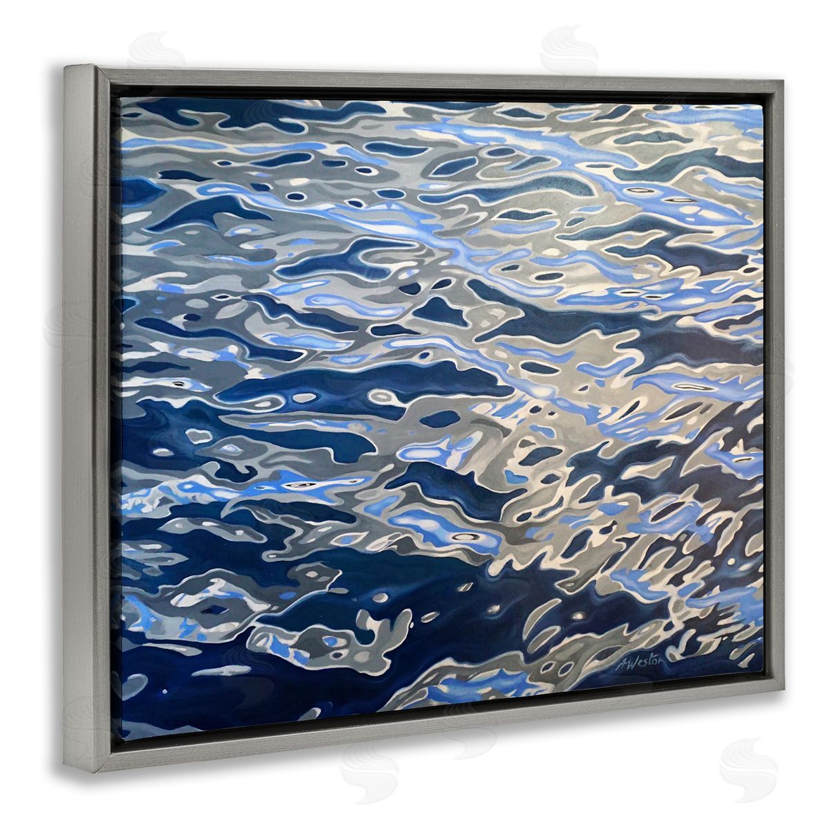 Alan Weston Abstract Ocean Water Ripples Catching Sunlight  Gray Floating Frame Canvas Wall Art Print