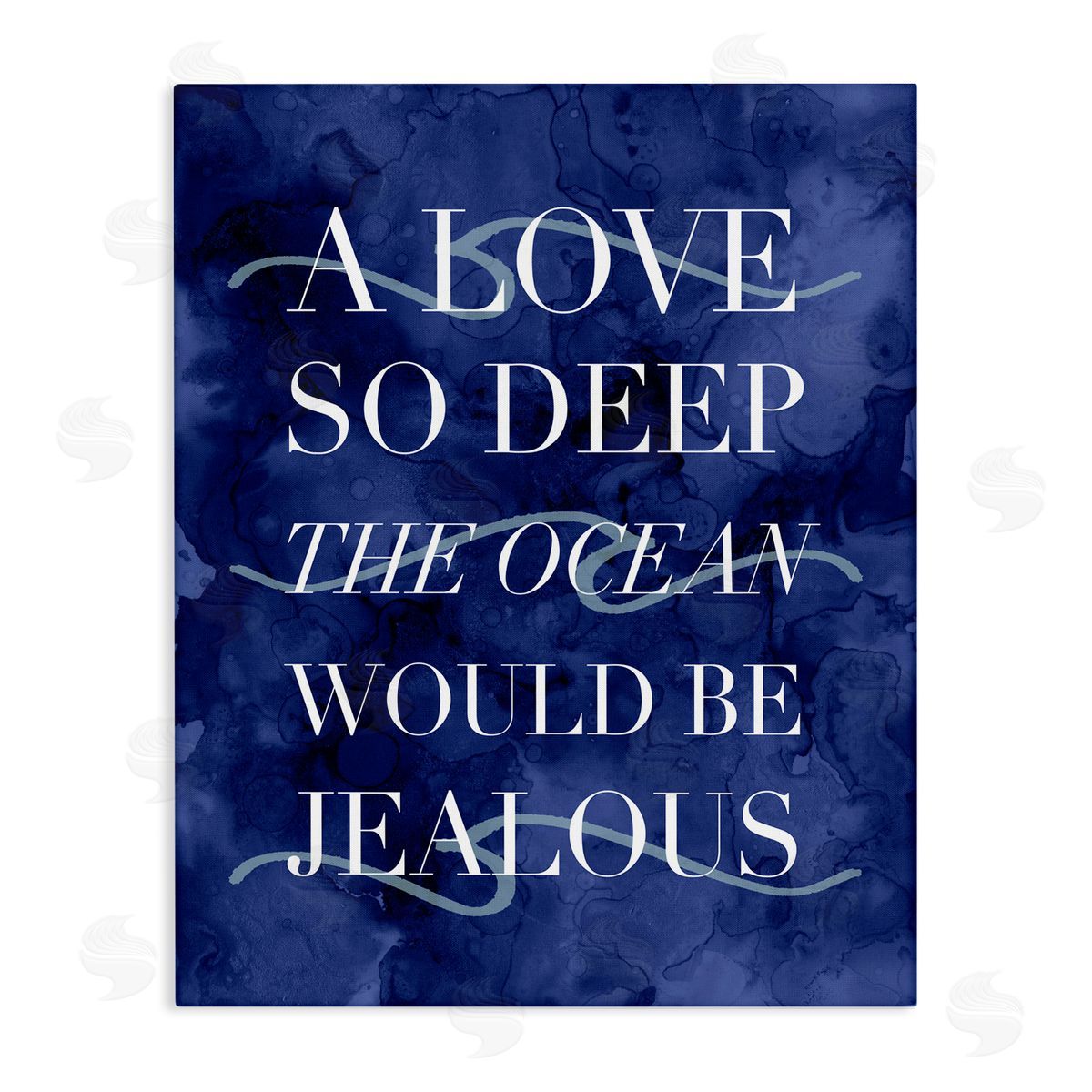Stupell Studio Romanic Ocean Love Serif Text Watery  Stretched Canvas Wall Art Print