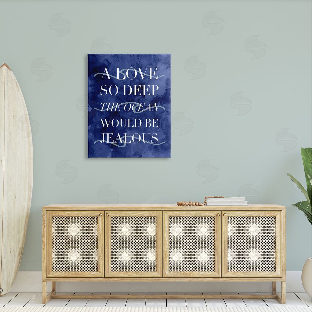 Stupell Studio Romanic Ocean Love Serif Text Watery  Canvas Wall Art Print in Room