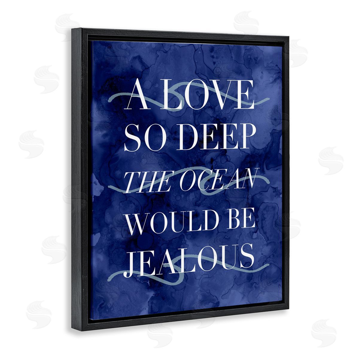 Stupell Studio Romanic Ocean Love Serif Text Watery  Black Floating Frame Canvas Wall Art Print