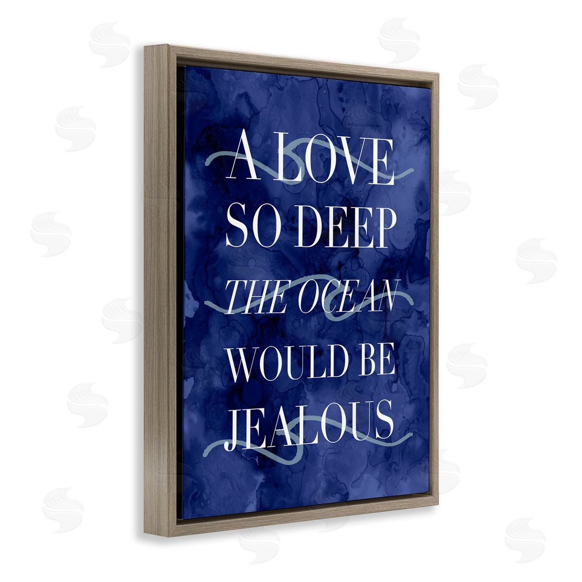 Stupell Studio Romanic Ocean Love Serif Text Watery  Brown Floating Frame Canvas Wall Art Print