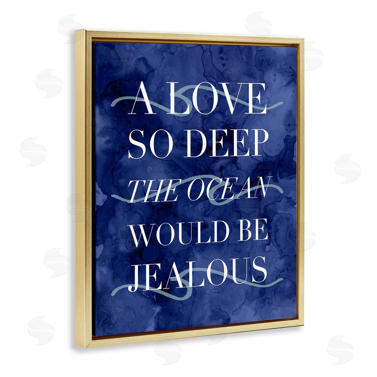 Stupell Studio Romanic Ocean Love Serif Text Watery  Gold Floating Frame Canvas Wall Art Print