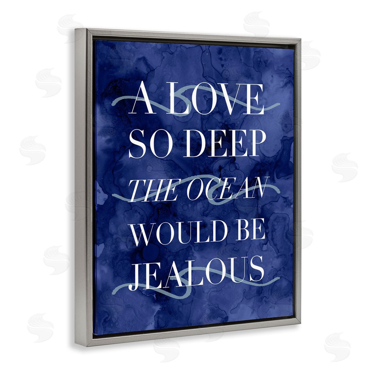 Stupell Studio Romanic Ocean Love Serif Text Watery  Gray Floating Frame Canvas Wall Art Print