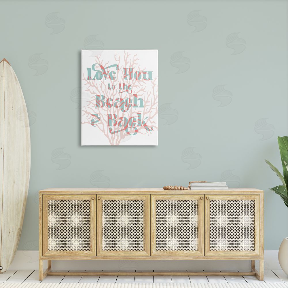 Stupell Studio Love You Beach Layered Coral Lettering Romance Canvas Wall Art Print in Room