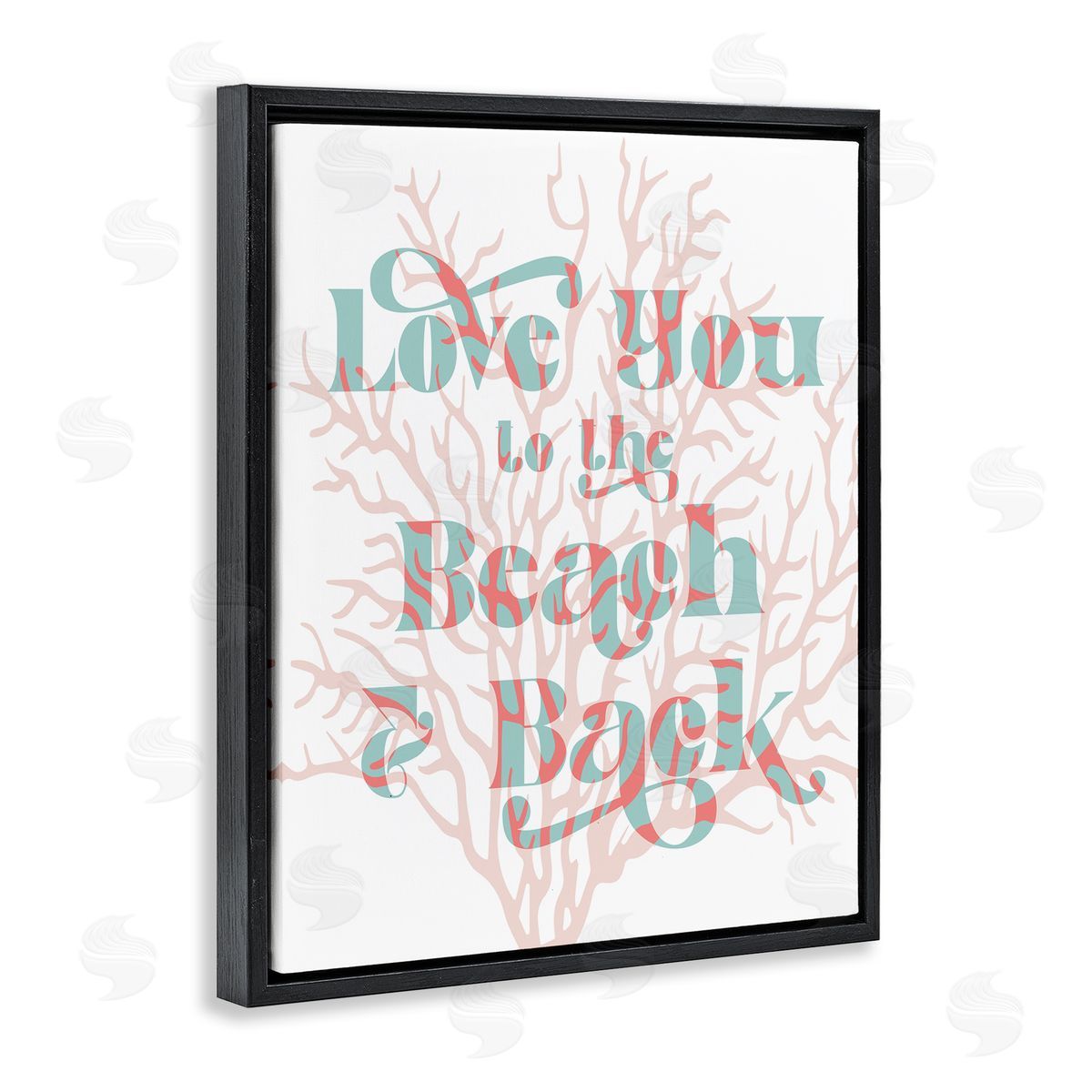 Stupell Studio Love You Beach Layered Coral Lettering Romance Black Floating Frame Canvas Wall Art Print