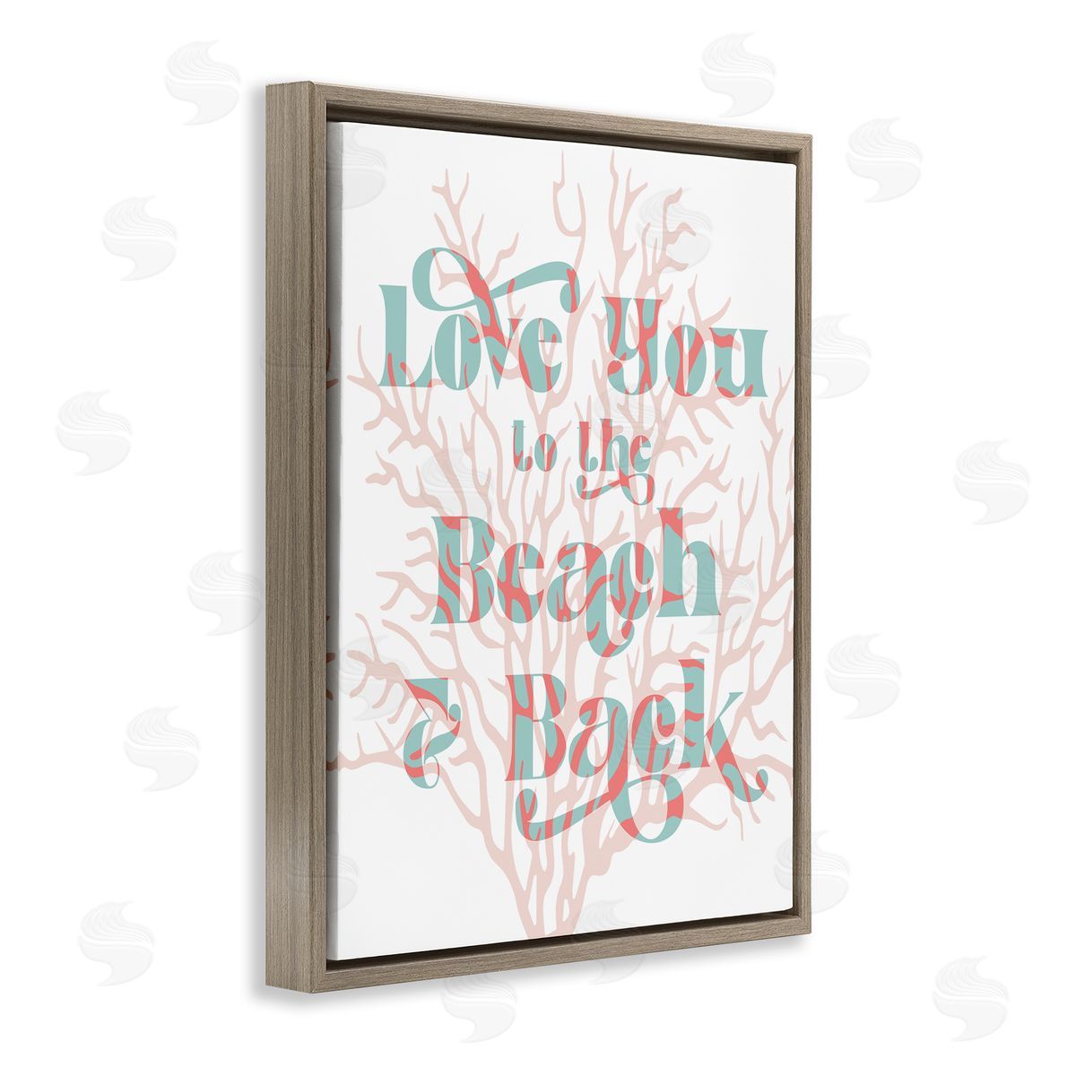Stupell Studio Love You Beach Layered Coral Lettering Romance Brown Floating Frame Canvas Wall Art Print