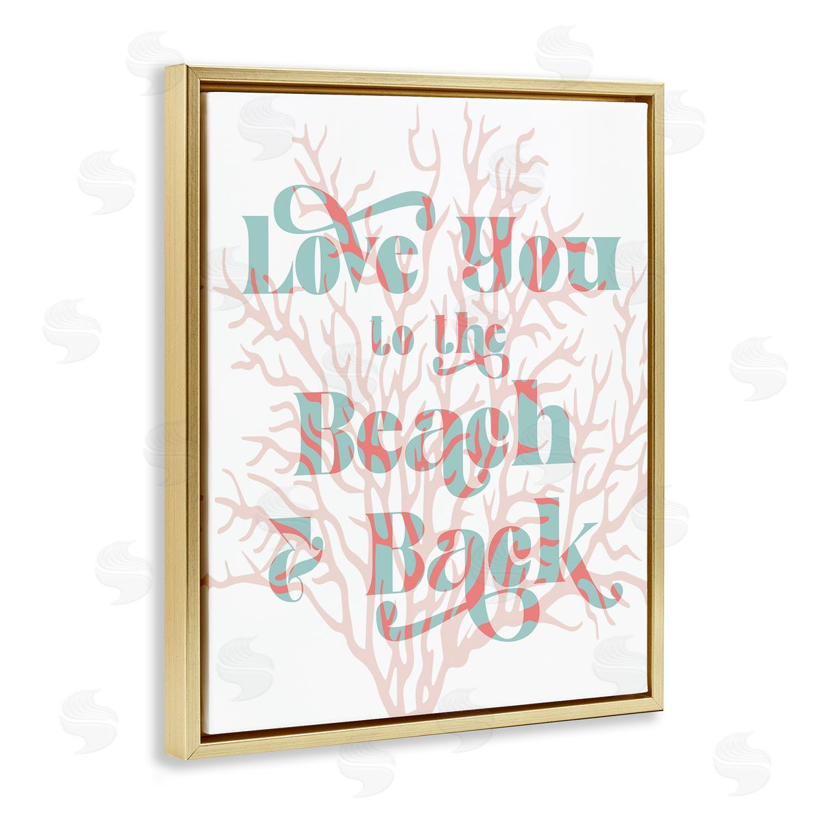 Stupell Studio Love You Beach Layered Coral Lettering Romance Gold Floating Frame Canvas Wall Art Print