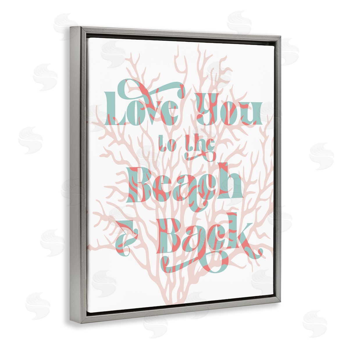 Stupell Studio Love You Beach Layered Coral Lettering Romance Gray Floating Frame Canvas Wall Art Print