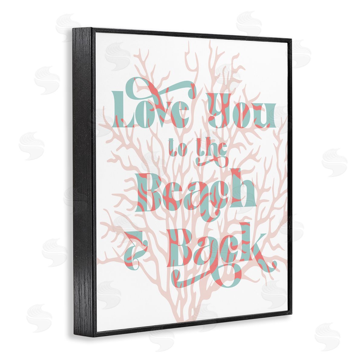 Stupell Studio Love You Beach Layered Coral Lettering Romance Black Framed Giclee Wall Art Print