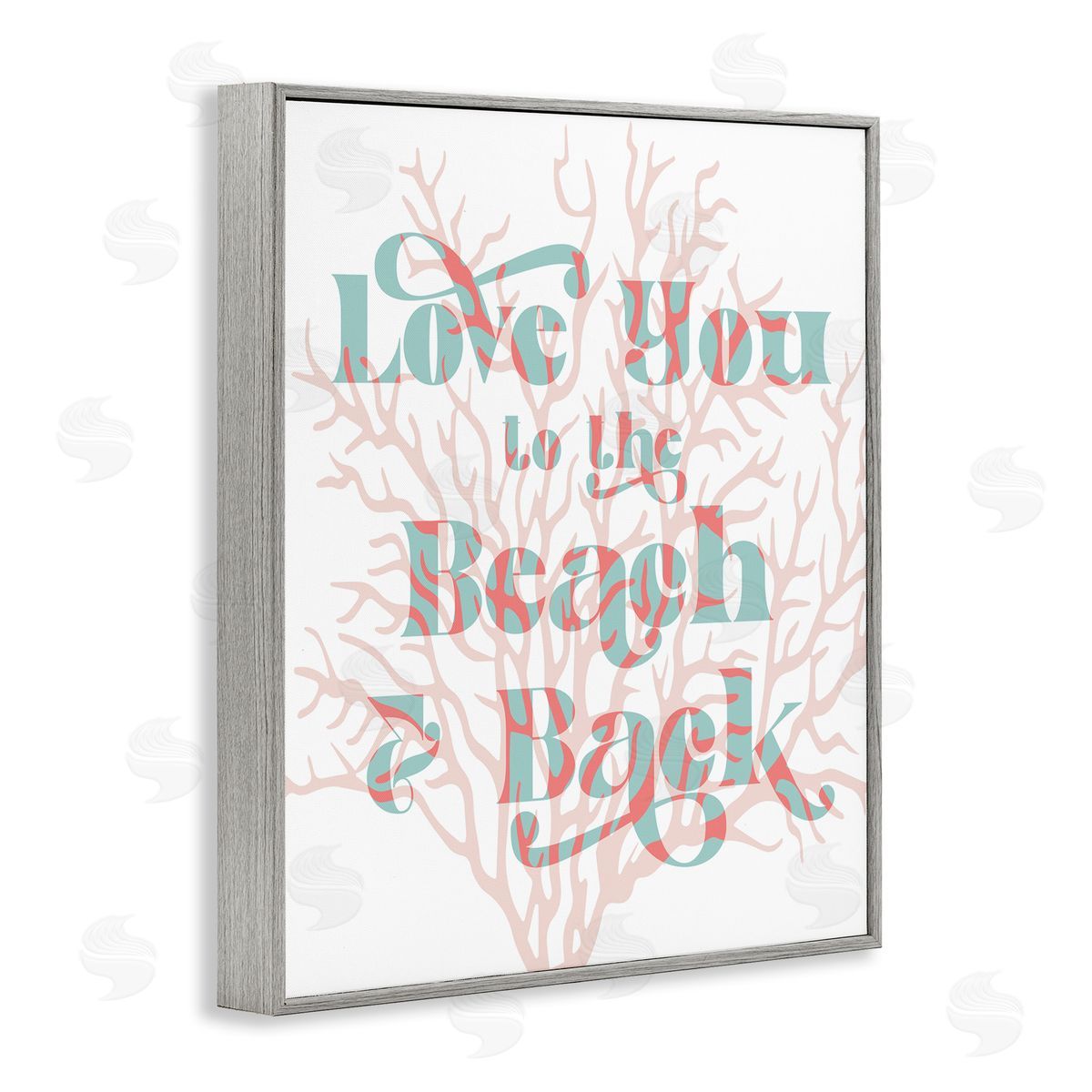 Stupell Studio Love You Beach Layered Coral Lettering Romance Gray Framed Giclee Wall Art Print