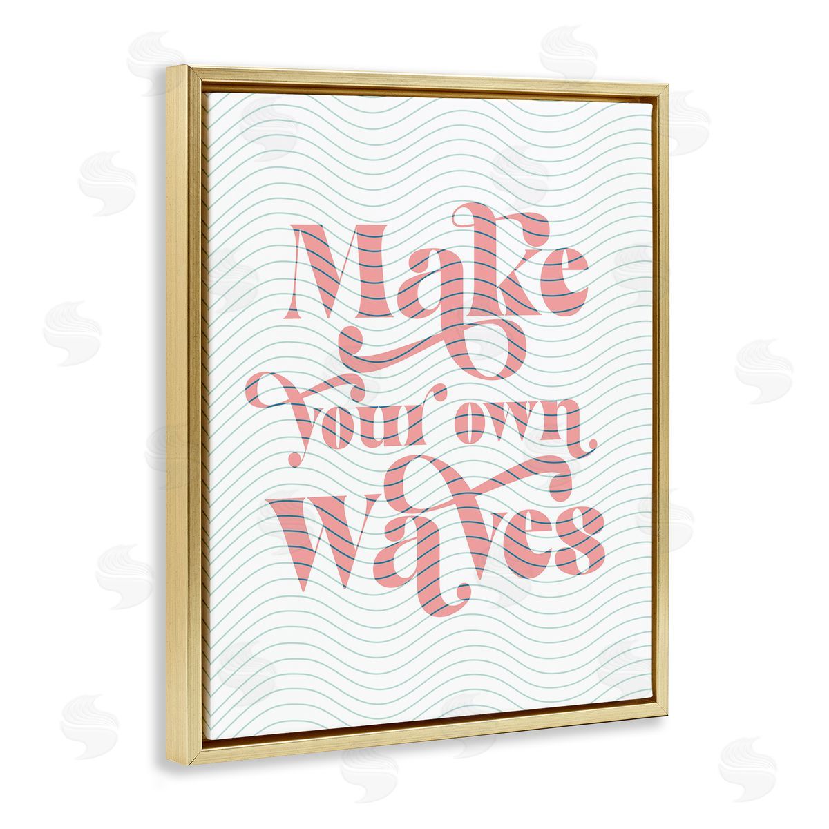 Stupell Studio Make Your Own Waves Groovy Patterned Stripes Gold Floating Frame Canvas Wall Art Print