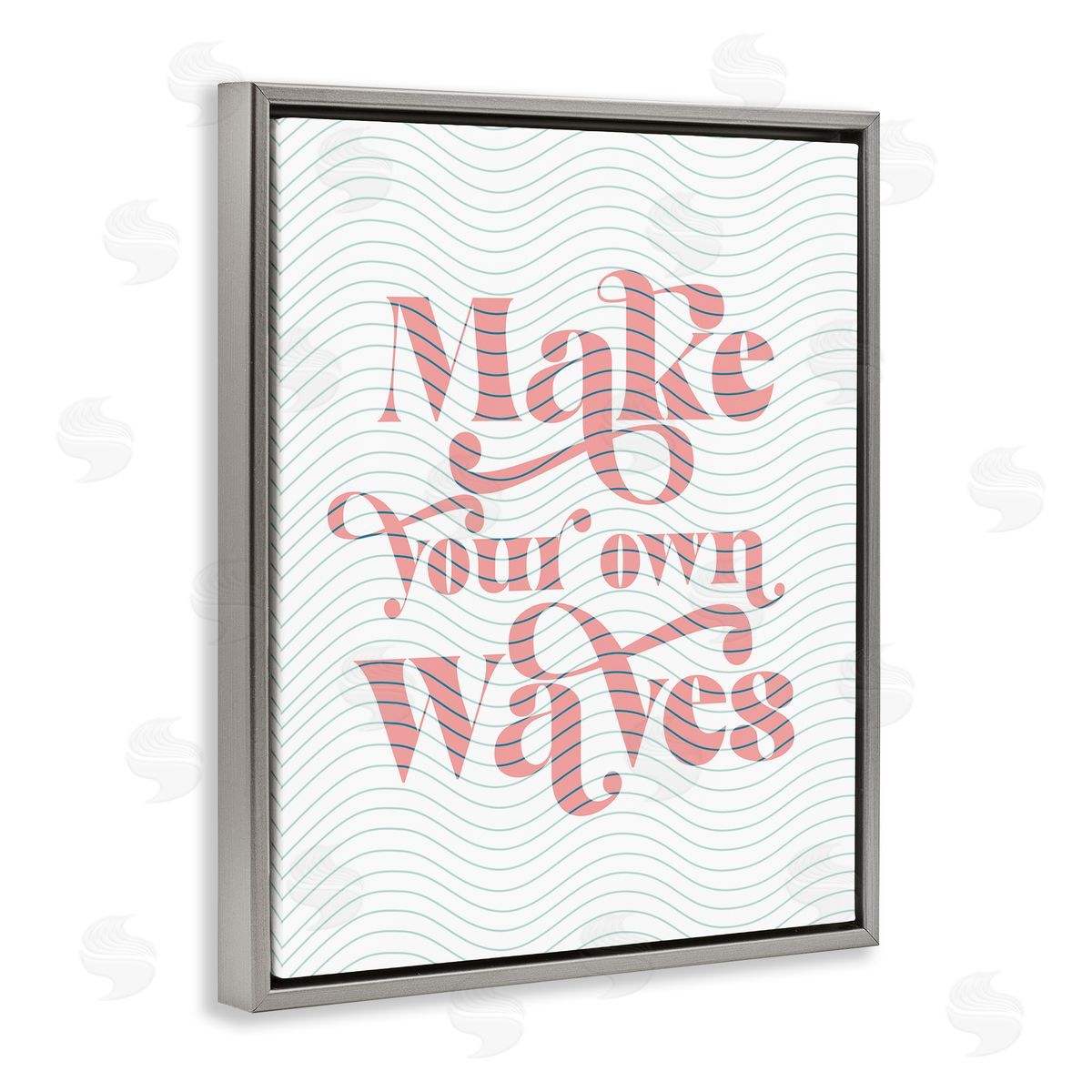 Stupell Studio Make Your Own Waves Groovy Patterned Stripes Gray Floating Frame Canvas Wall Art Print