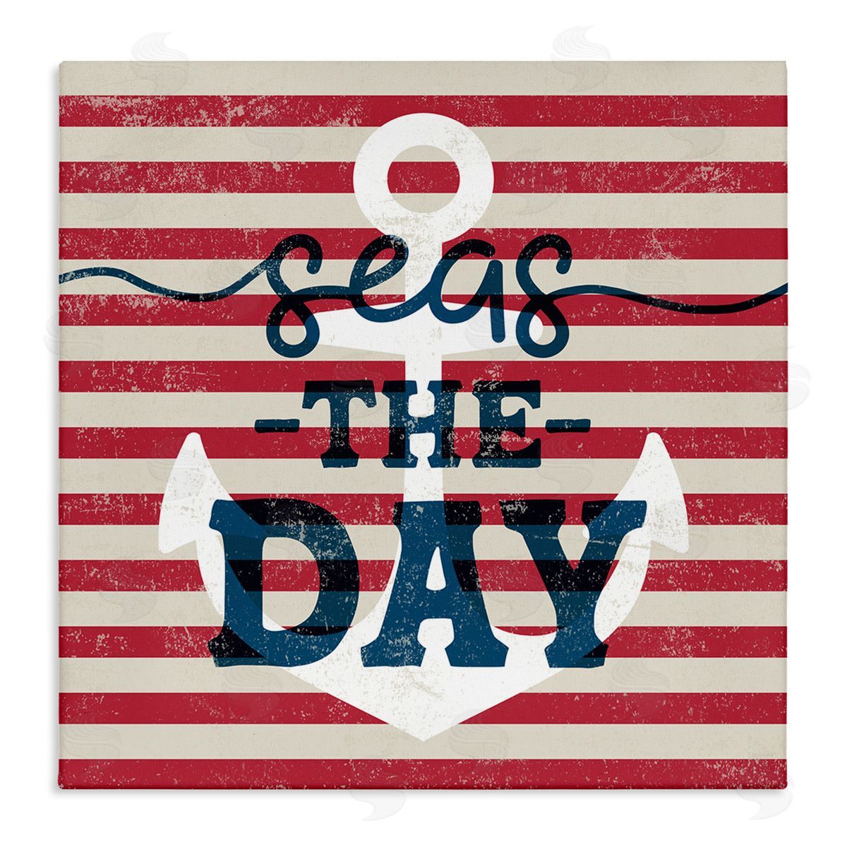 Stupell Studio Seas The Day Americana Anchor & Flag Phrase  Stretched Canvas Wall Art Print