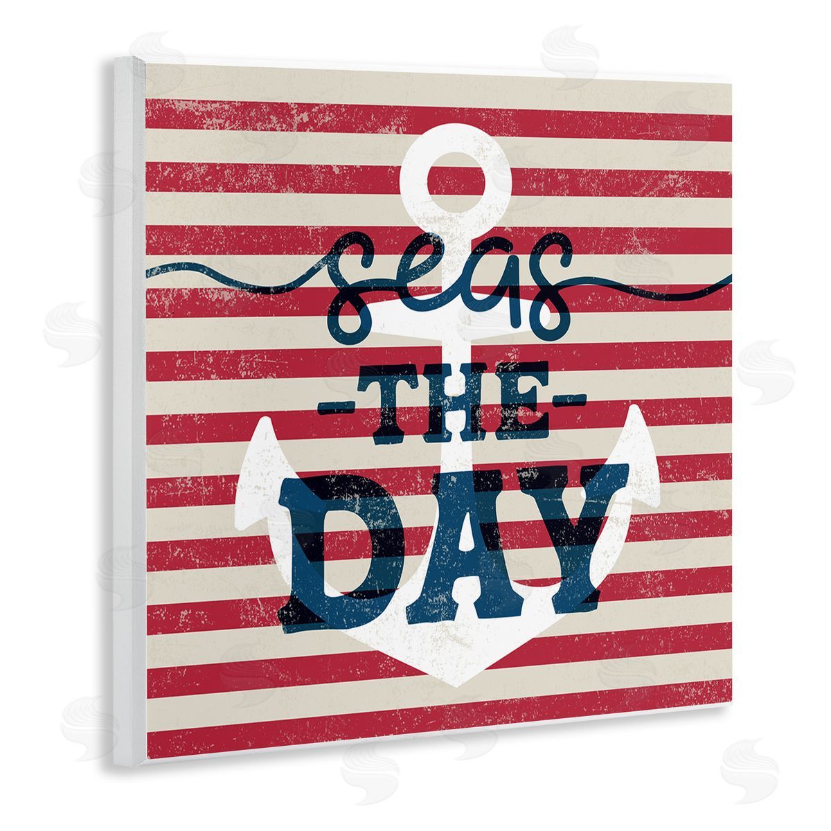 Stupell Studio Seas The Day Americana Anchor & Flag Phrase  Wooden Wall Plaque Art Print