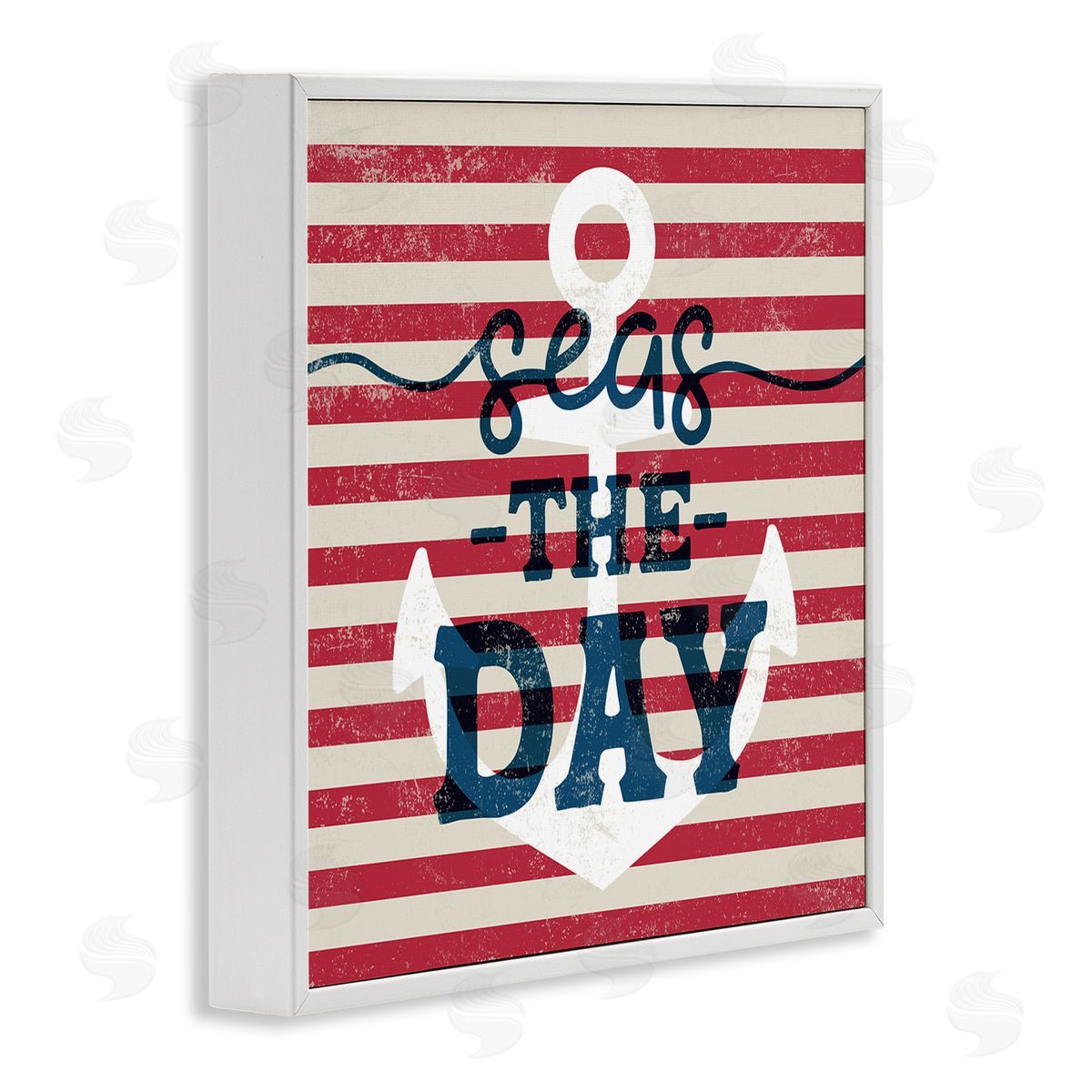 Stupell Studio Seas The Day Americana Anchor & Flag Phrase  White Framed Glicee Wall Art Print