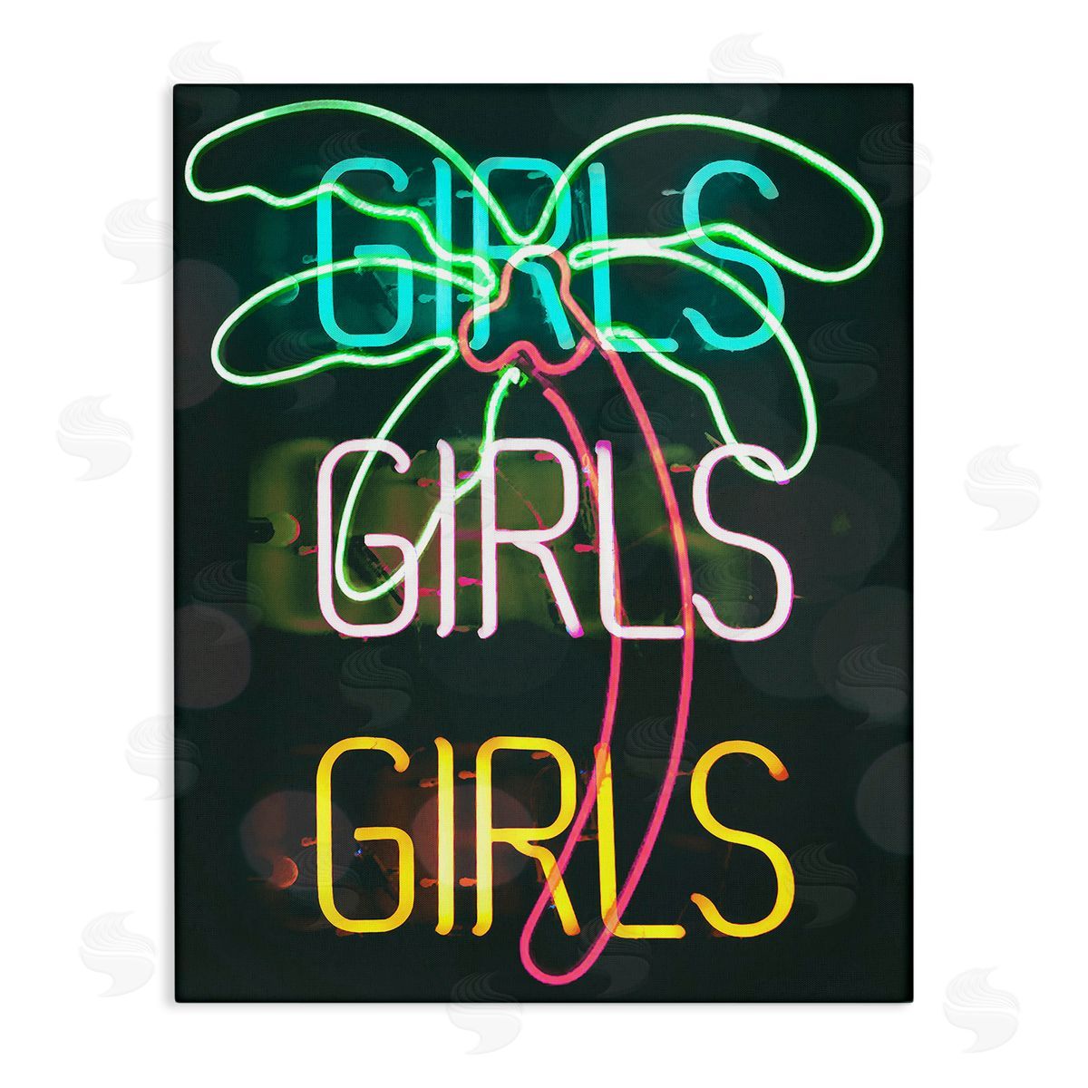 Stupell Studio Girls Neon Palm Tree Tropical Stretched Canvas Wall Art Print