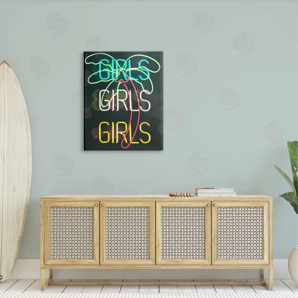 Stupell Studio Girls Neon Palm Tree Tropical Canvas Wall Art Print in Room