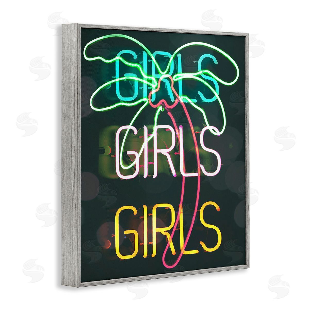 Stupell Studio Girls Neon Palm Tree Tropical Gray Framed Giclee Wall Art Print