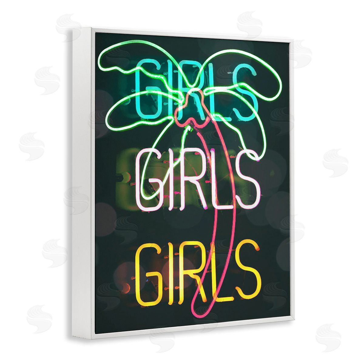 Stupell Studio Girls Neon Palm Tree Tropical White Framed Giclee Wall Art Print