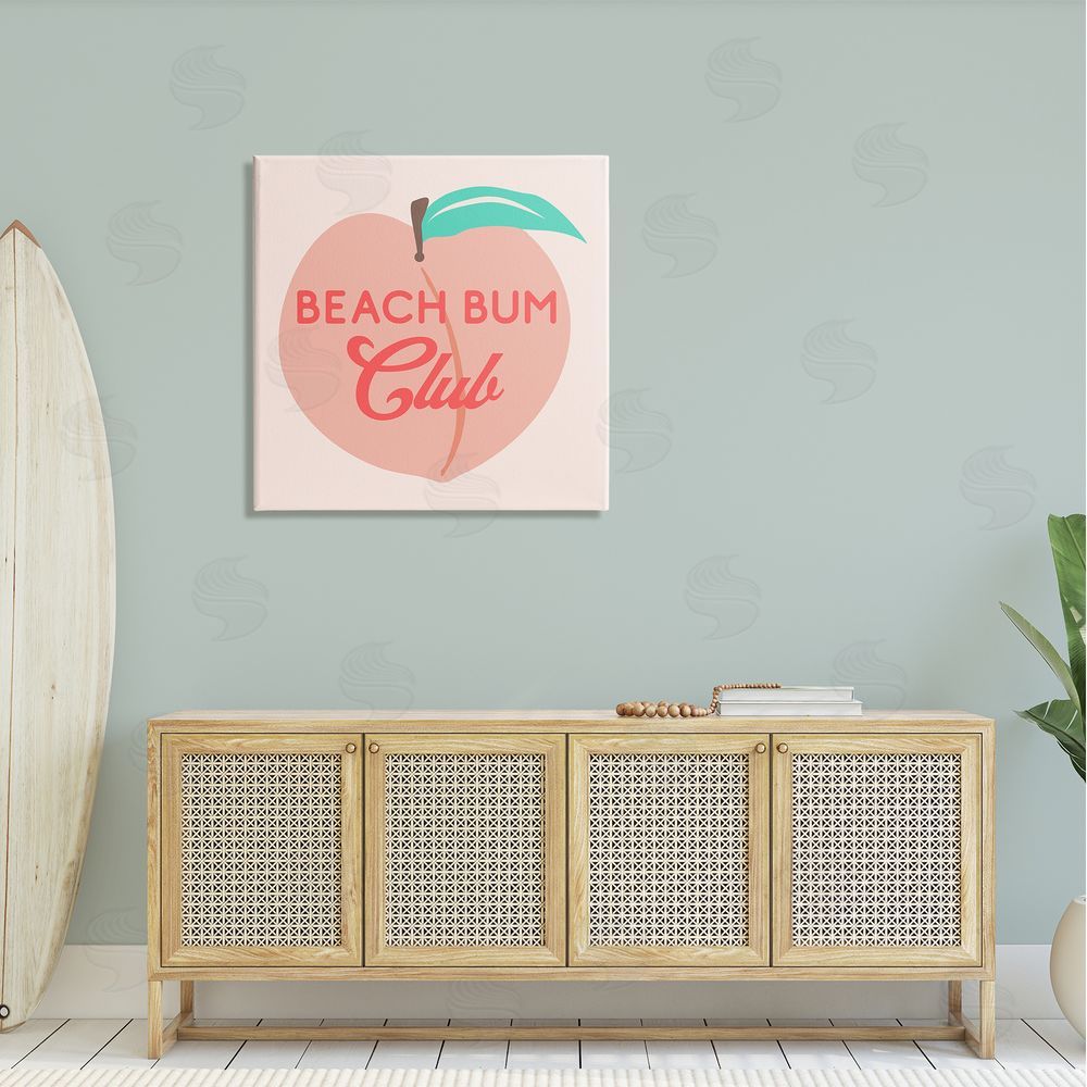 Stupell Studio Beach Bum Club Pink Peach Illustration Phrase Canvas Wall Art in Room
