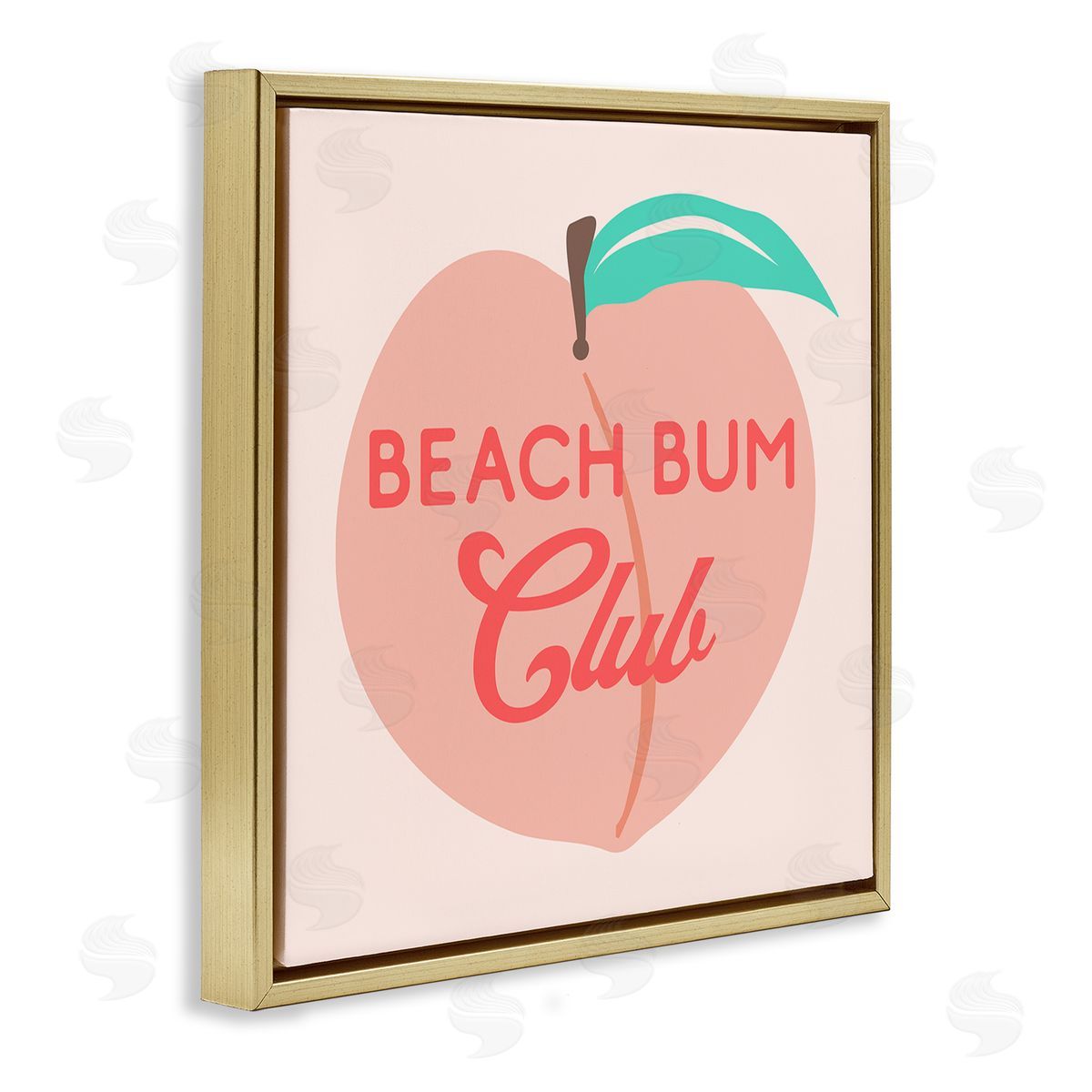 Stupell Studio Beach Bum Club Pink Peach Illustration Phrase Gold Floating Frame Canvas Wall Art Print