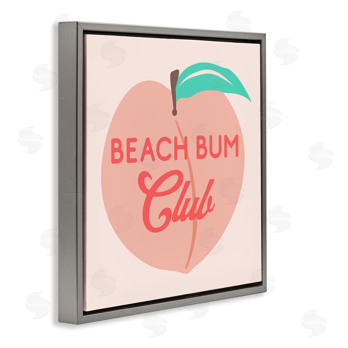 Stupell Studio Beach Bum Club Pink Peach Illustration Phrase Gray Floating Frame Canvas Wall Art Print
