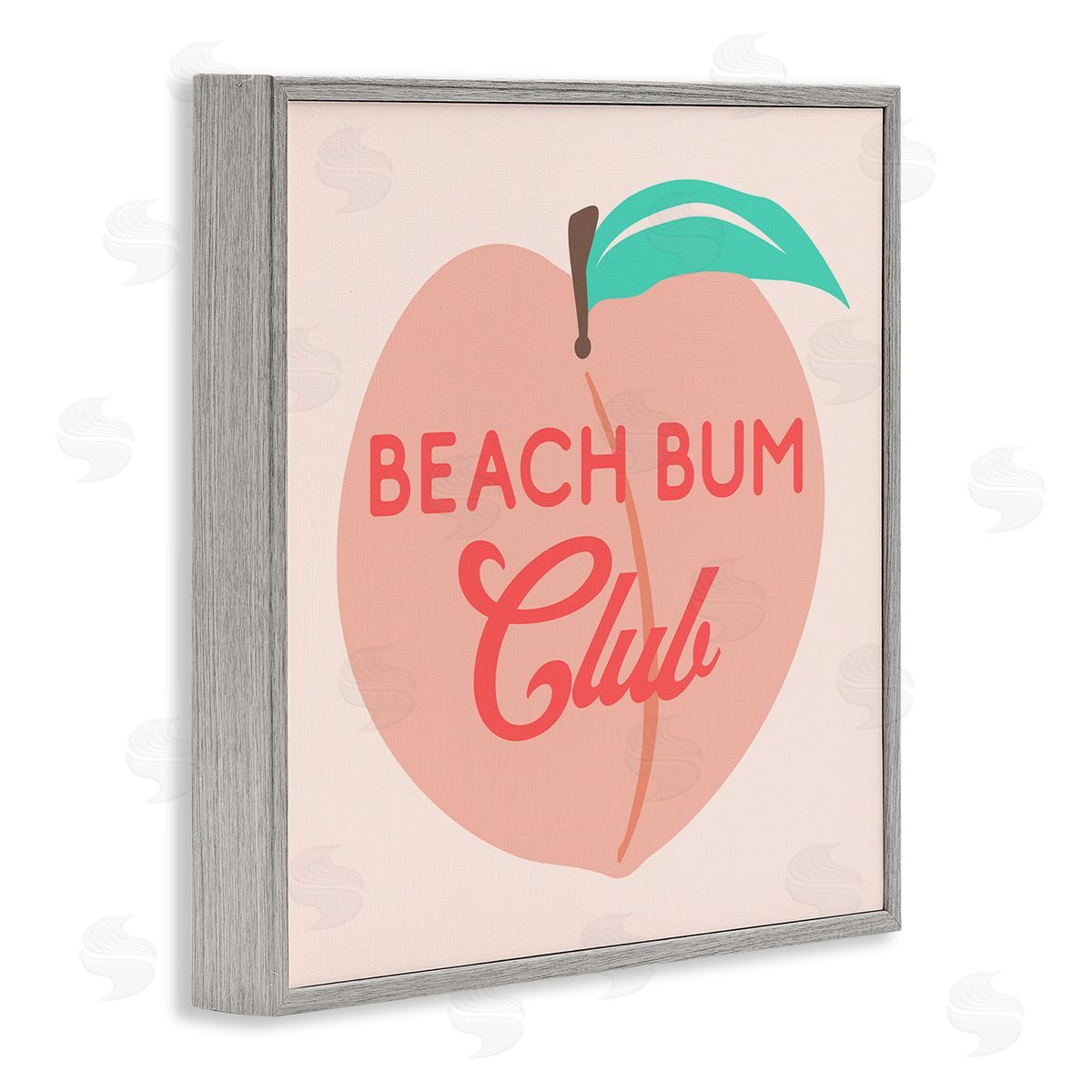 Stupell Studio Beach Bum Club Pink Peach Illustration Phrase Gray Framed Glicee Wall Art Print