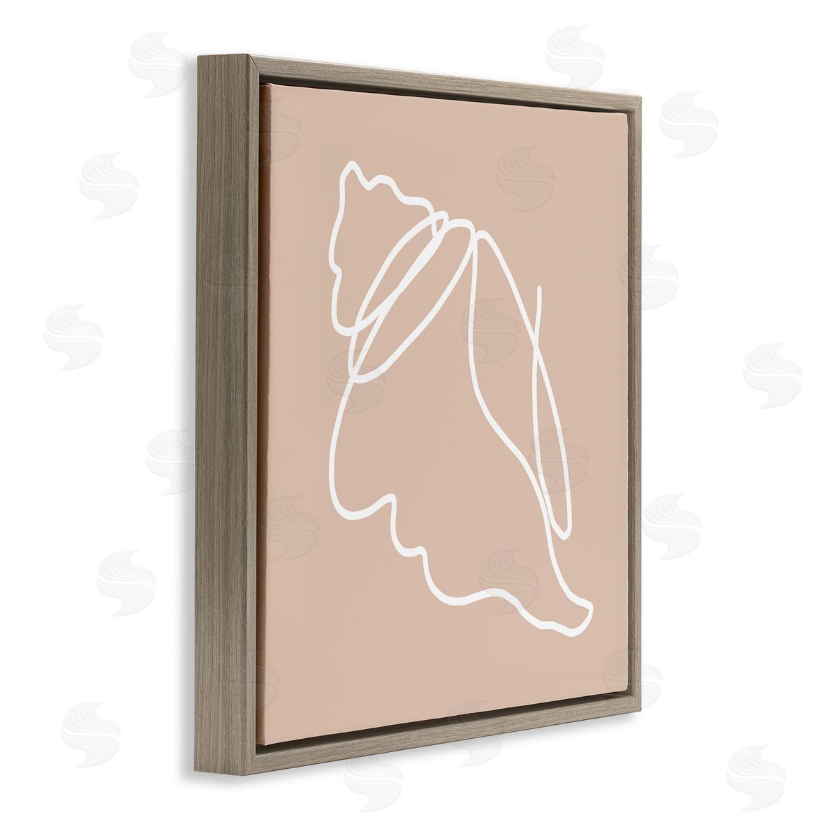 Stupell Studio Casual Line Doodle Seashell Ocean Life Drawing Brown Floating Frame Canvas Wall Art Print