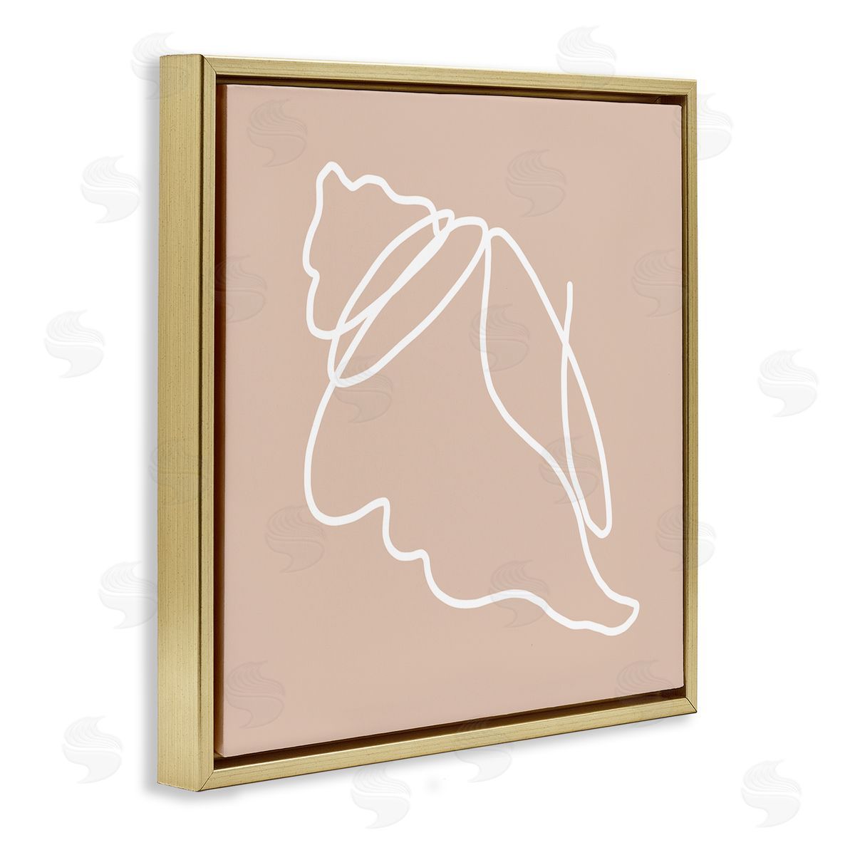 Stupell Studio Casual Line Doodle Seashell Ocean Life Drawing Gold Floating Frame Canvas Wall Art Print