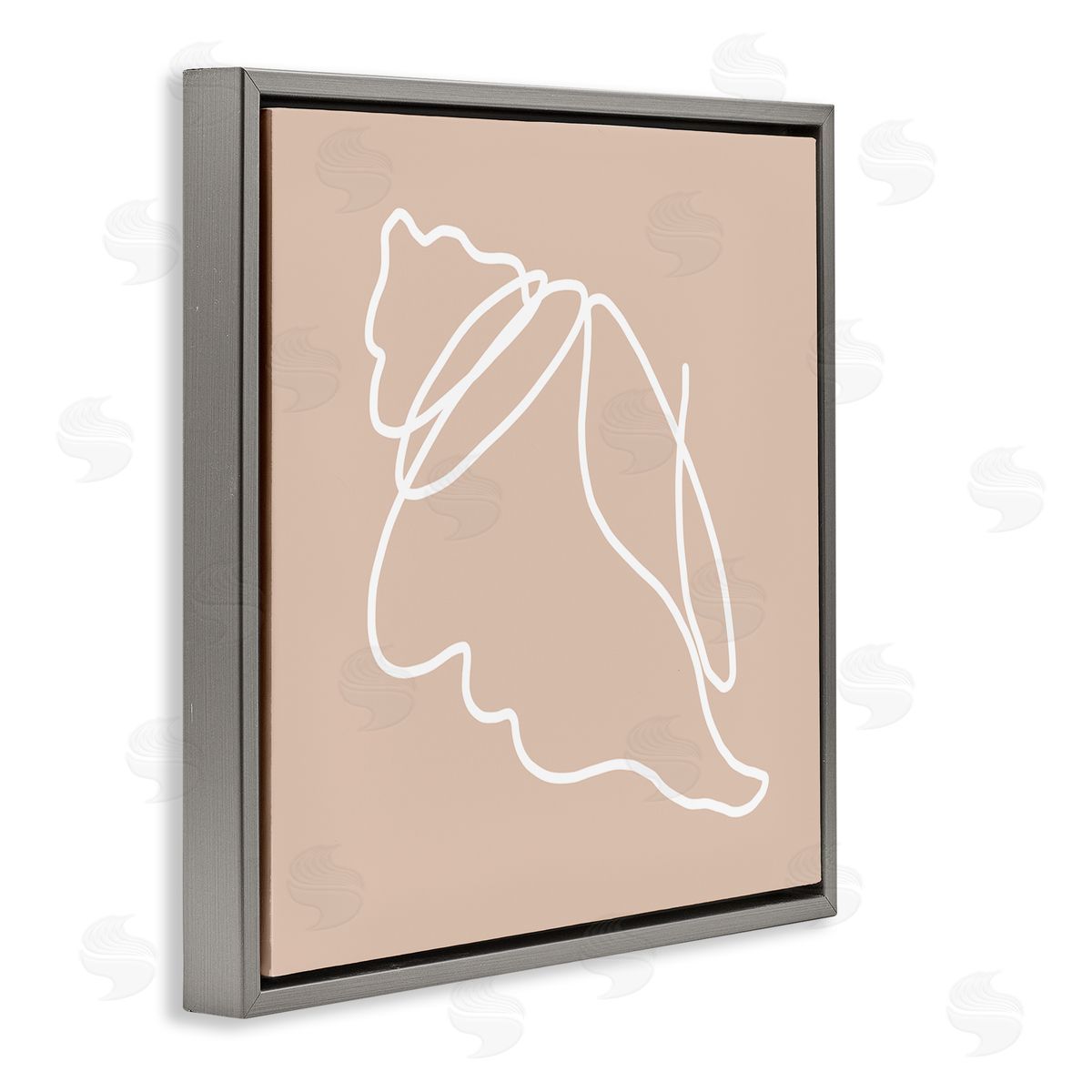 Stupell Studio Casual Line Doodle Seashell Ocean Life Drawing Gray Floating Frame Canvas Wall Art Print